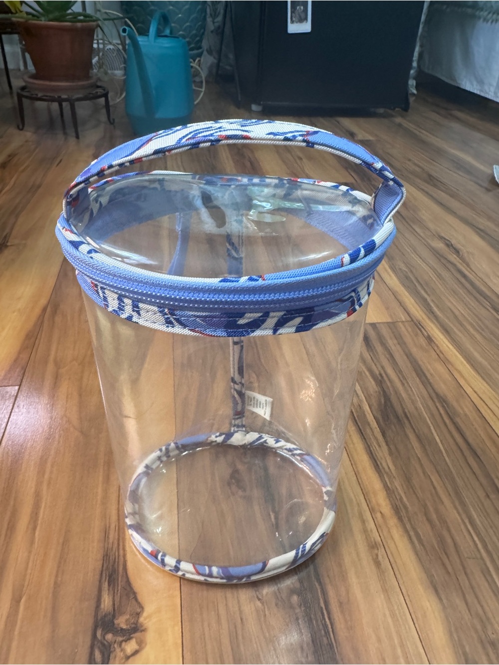 Vera Bradley Clear Cylinder Cosmetic Organizer Bag - Blue Trim